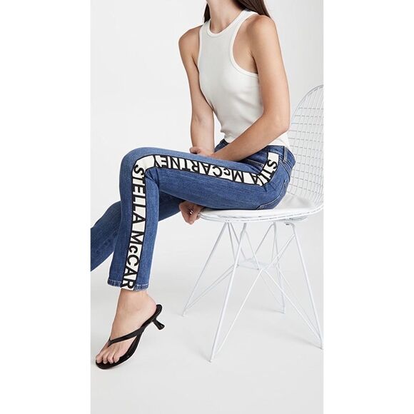 Stella McCartney Womens Dark Stone Logo Jeans - Sky Blue Size 24 - Picture 1 of 12